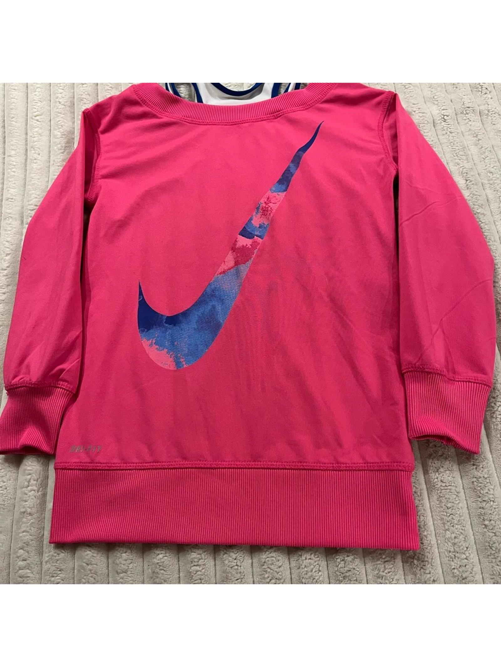 Nike Fuchsia Sweatshirt With Artistic Blue Swoosh Girls Size 6